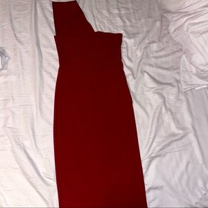 Maroon one shoulder bodycon midi dress